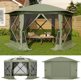 Garvee 11.5FT 6-Sided Pop Up Gazebo Tent with Mesh Panels & Removable Wind Cloths for Camping and Outdoor Events, Army Green - Army Green