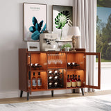 Garvee Modern Wine Bar Cabinet with LED Light, Wood Kitchen Coffee Bar, Glass Holder, Doors, Wine Racks, Living Room Storage, Adjustable RGB Lighting, Elegant Tempered Glass, Durable Engineered Wood