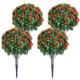 Garvee 23.6 in Artificial Topiary Flower with Ground Spike Set of 4, Red, Indoor and Outdoor Decor, PE Fake Plants - Red