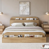 Garvee Full Size Bed Frame with Storage Headboard and Raised-Footboard, Low Platform Bed for Bedroom, Natural Wood, Sturdy Support - Natural