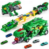 Garvee Deformable Track Dinosaur Car with 12 Alloy Cars, Green - Durable Plastic, Transformable, Collectible Toy for Kids Indoor Fun - Green