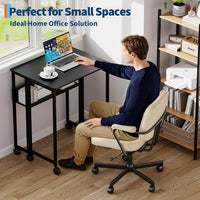 Garvee Folding Desk Small Rolling Desk with Storage Shelf for Home Office and Study, 24.8 Inch, Black, Space-Saving Foldable Computer Table
