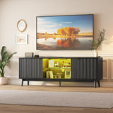 Garvee TV Stands for Living Room 63'' Mid Century Modern Entertainment Center with Storage and LED Lights Black - Wave Doors-Black
