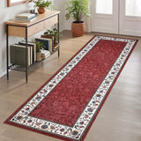 Garvee 2x6 Floral Kitchen Runner Rug Washable Non Slip Throw Runner for Hallway, Red, Soft Geometric Bordered Print, Lightweight & Kid Pet Friendly - Red