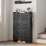 Garvee Shoe Storage Cabinet with 3 Flip Drawers, Freestanding Organizer for Entryway, 13.8 Inch Depth, Black, Farmhouse Style - Black