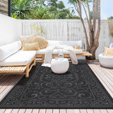 Garvee Outdoor Rug 9x12 Waterproof Reversible Plastic Straw Rug for Patio, Camping, RV, Black Floral - Floral Black