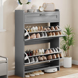 Garvee Shoe Cabinet With 2 Flip Drawers & 1 Top Drawer Wooden Shoe Organizer For Entryway Hallway Living Room 9.5D x 31.5W x 42.5H High Gloss White - Grey