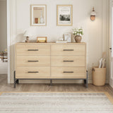Garvee 6 Dresser for Bedroom, 52" Wide Wooden Storage Chest, Natural Oak, Freestanding for Living Room, Entryway