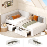 Garvee Twin Daybed with Storage Drawers Velvet Upholstered Corner Bed Frame with Headboard for Kids Bedroom Living Room Beige