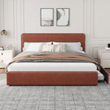 Garvee Upholstered Platform Bed Frame with Headboard, Faux Leather, Full Size, Brown, Storage Drawers, Wood Slat Support - Brown