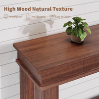 Garvee 54" Rustic Wood Console Table with 2 Drawers & Lower Shelf for Hallway Living Room Behind Couch, 54x14x30, Warm Wood
