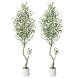 Garvee 7 ft Olive Trees Artificial Indoor Tall Fake Plants with 96 Lifelike Olive Fruits & 1152 Dense Leaves in White Imitation Ceramic Planter, 2-Pack for Modern Home Decor - Green7Ft(2Pcs)
