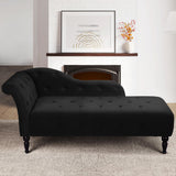Garvee 60.6 in Upholstered Chaise Lounge with Left Armrest, Velvet Button-Tufted Chair for Bedroom and Living Room, Black, 69.2W x 27.1D x 28.3H - Black