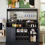 Garvee 47 in Coffee Bar Cabinet with Power Outlets Farmhouse Buffet Bar Cabinets 3-Tier Storage Grey