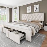 Garvee Full Size Upholstered Platform Bed Frame With Storage Drawers For Bedroom Beige - Beige