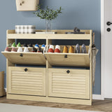 Garvee Large Shoe Storage Cabinet with 4 Flip Drawers, Narrow Shoe Organizer for Entryway, Hallway, Bedroom, Natural Wood Finish - Natural