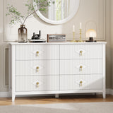 Garvee Fluted Dresser 54 Inch Wide 6-Drawer Wood Dresser White for Bedroom Living Room Entryway - White