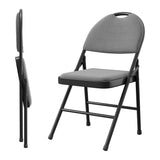 Garvee 2 Pack Folding Chairs with PU Leather Padded, Metal Foldable Chairs for Indoor Outdoor Use, Grey, Space-Saving Design