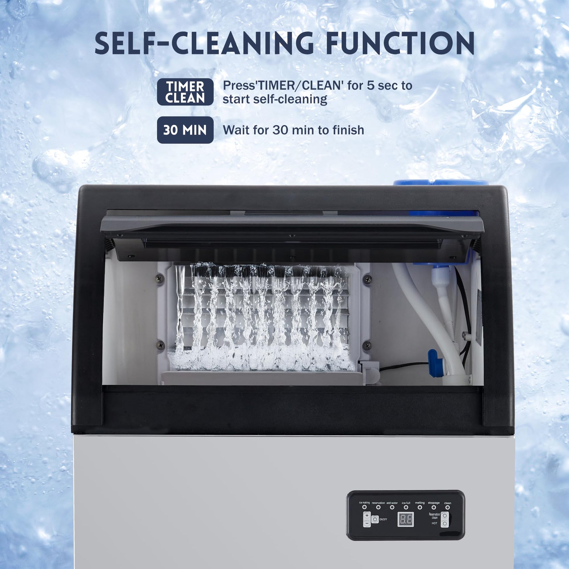 Garvee High-Efficiency Commercial Ice Maker Machine – 100lbs/24H, 33lbs Storage, Stainless Steel, Under Counter, Self-Cleaning, Dual Water Inlet, LED, Fast 45pcs Clear Ice, for Bar, Restaurant, Office, Silver Black