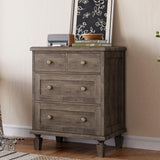 Garvee 4 Drawer Dresser Vintage Bedroom Storage Grey Wood Carved Handles Tapered Legs - Grey