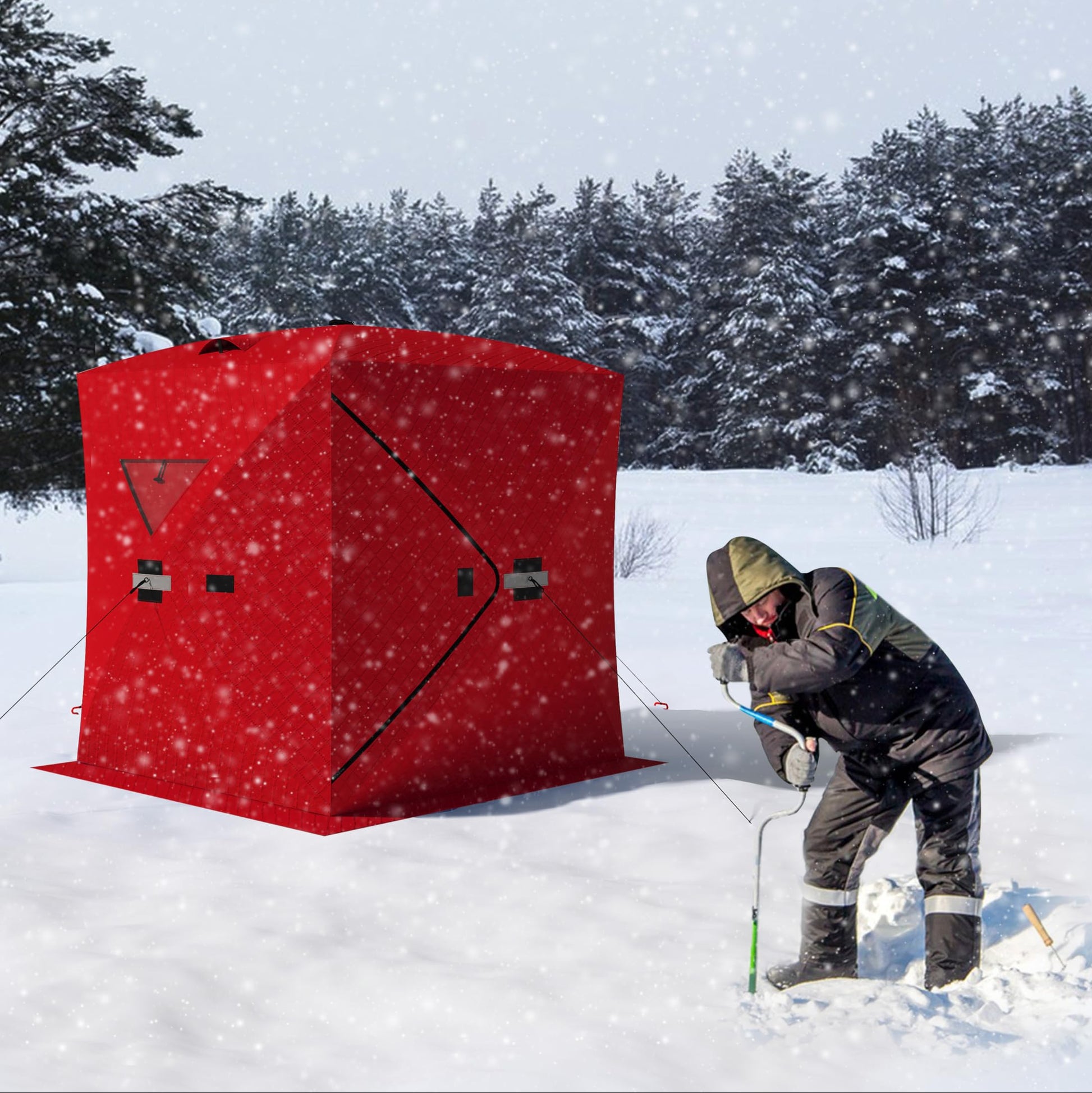 Garvee Ice Fishing Tent, Warmth Retaining Design Pop-Up Portable Hub-Style Ice Fishing Shelter, Thickening 34 Square Feet of Fishable Area, 3-Person Shelter
