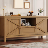 Garvee 59 In TV Stand For TV Up To 65 In, Farmhouse Entertainment Center, Walnut, Large Drawer & 2 Door Cabinets