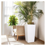 Garvee Automatic Watering Tall Planters Set of 2, Weather-Resistant, Water Level Monitor, Built-in Drainage, Ideal for Home Decoration, Rattan Look Design, Convenient Watering, Brown - White