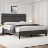 Garvee Full Size Bed Frame with Adjustable Headboard, Linen Upholstered, Solid Wooden Slats, Noise-Free, Grey