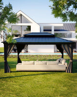 Garvee Hardtop Gazebo Double Metal Roof Patio Deck Backyard 12ft x 18ft Gray - Black Spray + Gray Cloth Black Mesh