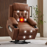 Garvee Power Lift Recliner Chair for Elderly with Massage and Lumbar Heating, PU Leather Electric Lift Reclining Single Sofa with Side Pockets, 2 Cup Holders for Mobility Impaired, Brown - Brown