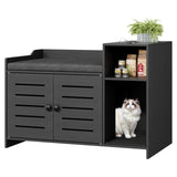 Garvee Cat Litter Box Enclosure with Scratch Pad, Hidden Litter Box Cabinet Furniture for Hallway and Bedroom, Farmhouse Style - Black