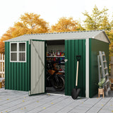 Garvee 10X8 FT Storage Shed with Cross Windows & Double Doors, 450 Cu Ft Outdoor Tool Shed, Garden Shed for Riding Mower, Bike, Lawn Equipment, All Weather, Steel, Green - Green