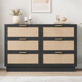 Garvee 6 Drawer Rattan Dresser Black Integrated Cabinet Body & Legs for Bedroom Hallways Entryways Closet