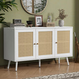 Garvee Buffet Cabinet with Storage, 47.2" Rattan Sideboard with Adjustable Shelves for Kitchen, Living Room, Entryway, Dining Room, Natural Rattan, Modern - White