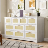 Garvee 10 Drawers Dresser Rattan Chest of Drawers Bedroom Living Room 60''x16''x32'' White - White_1