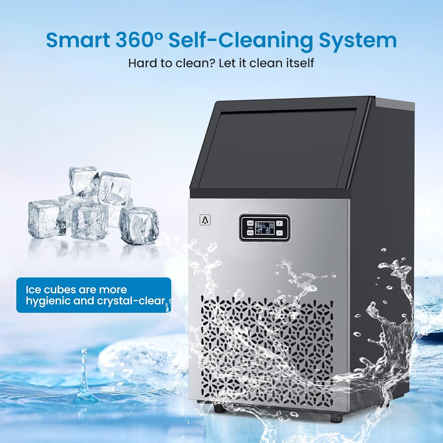 Garvee Commercial Ice Maker Machine Stainless Steel 110LBS/24H Output 33LBS Storage Countertop Undercounter