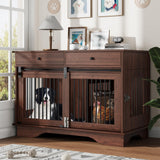Garvee 47" Large Dog Crate Furniture With 2 Storage Drawers, Removable Divider, Sliding Door For Small To Large Breeds, Brown - Brown