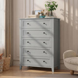 Garvee 5 Drawer Dresser Grey With Deep Drawers & Metal Knobs For Bedroom Entryway Hallway, Tall Modern Wooden Chest, Spacious Storage - Grey