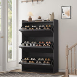 Garvee Shoe Cabinet with 3 Flip Drawers Adjustable Shelf Entryway Storage 31.7"x10.2"x46.1" Black - Black