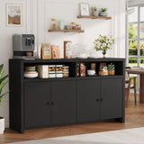 Garvee Buffet Sideboard with Storage, 4 Doors & Adjustable Shelves, 55'' Large Farmhouse Kitchen Cabinet, Black - Black
