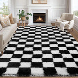 Garvee Checkered Area Rug 10x13 Large Thick Super Soft Shaggy Rug Black and White for Living Room Nursery Bedroom Playroom - Black
