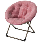 Garvee Saucer Chair Faux Fur Lounge Moon Chair Folding Metal Frame Bedroom Dorm Living Room Leather Pink