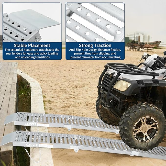 Garvee 1500LB 2-Pc Tri-Fold Ramps - 72"x9" Steel Loading Ramps for ATV/UTV/Motorcycles/Trucks (Heavy-Duty, Silver)