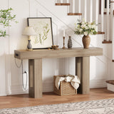 Garvee 63 Inch Console Table with Power Outlet, USB & Type C Ports, Narrow Entryway Sofa Table, Gray, Space-Saving Design - Gray
