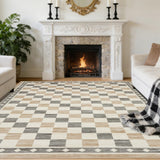 Garvee 8x10 Checkered Area Rug, Washable Soft Low Pile Carpet for Living Room, Bedroom, Dining Room, Beige - Beige