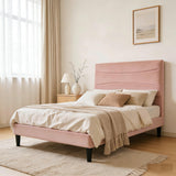 Garvee Twin XL Modern Upholstered Bed Frame with Soft Headboard, Underbed Storage, Sturdy Steel Slat Support, Pink - Pink