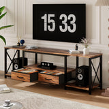 Garvee TV Stand With Fabric Drawers And Power Outlets For 75 70 65 Inch TV, Rustic Brown, Living Room, Bedroom, Office