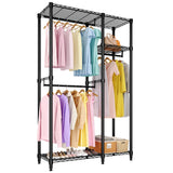 Garvee Freestanding Clothes Rack Heavy Duty Garment Rack 3 Hanging Rods Adjustable Wire Shelves Portable Wardrobe Organizer 76.5H x 41.6L x 15.5W Black