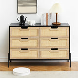 Garvee Rattan Dresser, 6-Drawer Tall Chest for Bedroom, Storage Organizer, Metal Slides, Anti-Tip, Natural Rattan, Easy Assembly