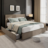 Garvee Corduroy Bed Frame with Headboard, Platform Upholstered Queen Bed Frame, 4 Storage Drawers, Brown, No Box Spring Needed
